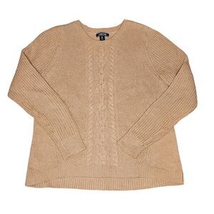 Lands End Womens M Heather Brown Cable Knit Sweater Chunky Fisherman Preppy Cozy